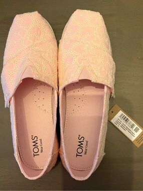 TOMS Pink Heart Lace Slip-Ons
Brand new!